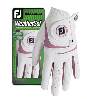 FootJoy Ladies WeatherSof Golf Glove White-Pink/Right Handed Golfer